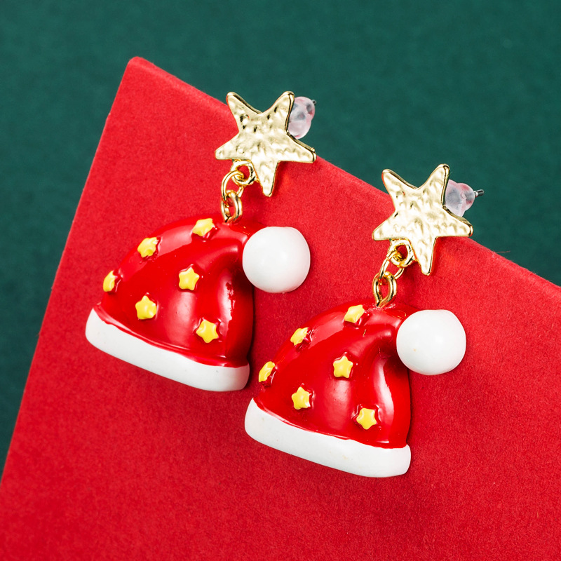 Christmas Series New Alloy Resin Bear Gift Box Earrings Wholesale Nihaojewelry display picture 5