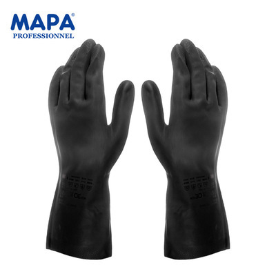 MAPA415氯丁橡胶防化手套耐磨耐酸碱腐蚀 乳胶喷涂工业汽车机械用