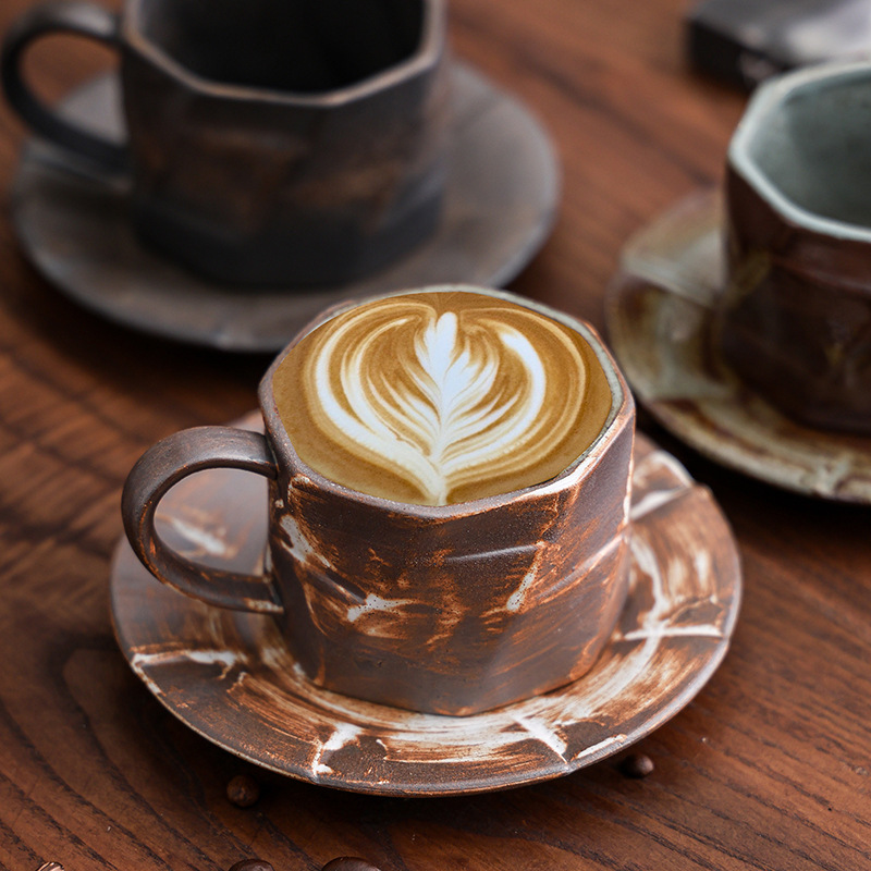 Vintage Japanese Style Rustic Ceramic Coffee Cup And Saucer_voghion.com