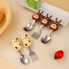 ステンレス304子供フォークスプーンセット赤ちゃん補助スプーンかわいい学食スプーン動物スプーン便利補助