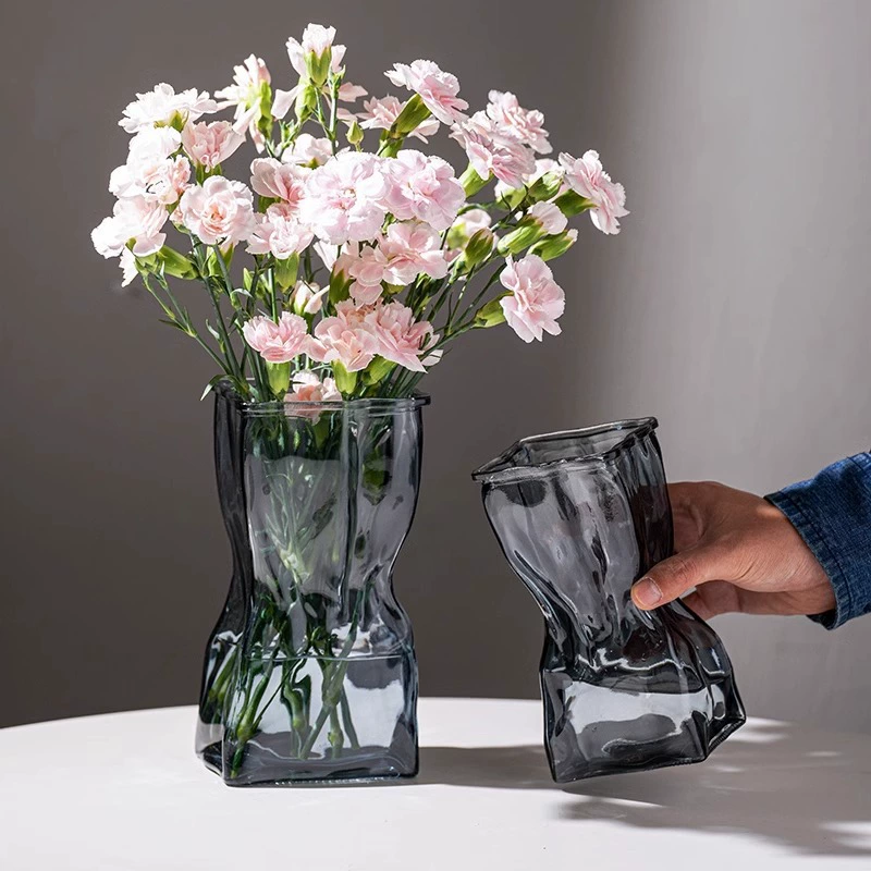 Премиум Чувство Стеклянная ваза ins Ветер складки B & B Цветочная композиция Сухие цветы Прозрачная гостиная столовая столовая декоративная украшение