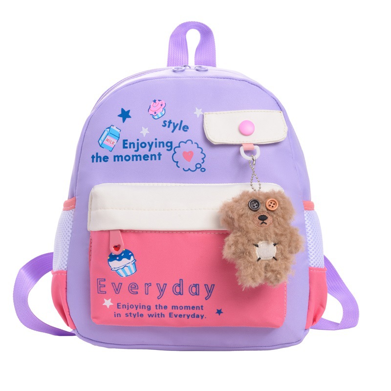Mochila infantil infantil de letras extranjeras, lindos colgantes de oso, mochila para niños y niñas, nueva moda de mochila infantil.