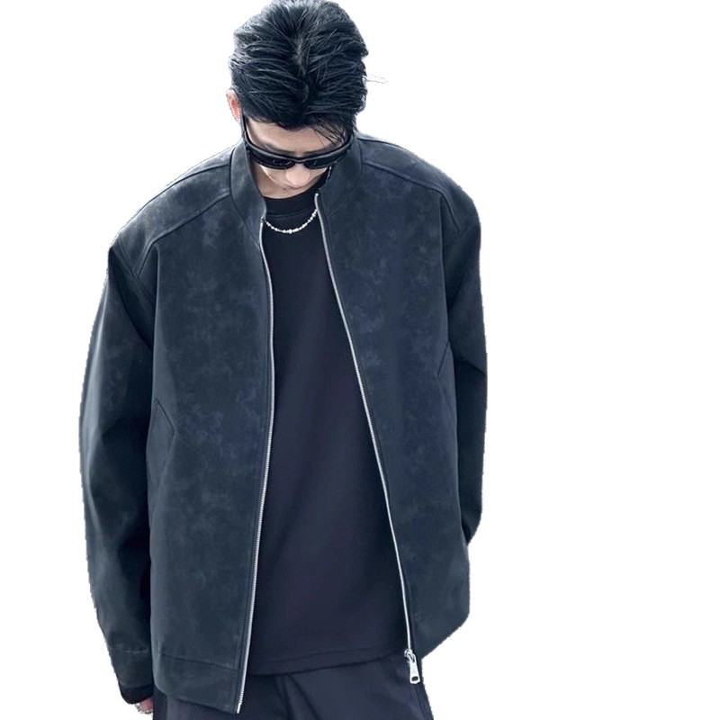 Chaqueta de cuero de pu de hombre de otoño chaqueta de niebla de cuello de béisbol entrenador de calle chaqueta de cuello de moda masculina
