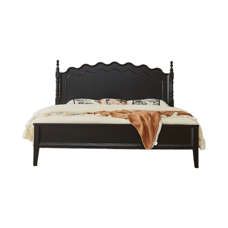 Cama de madera maciza americana negra retro 1.8m cama doble francesa dormitorio principal cama de almacenamiento estilo medieval Leia cama queen image 6