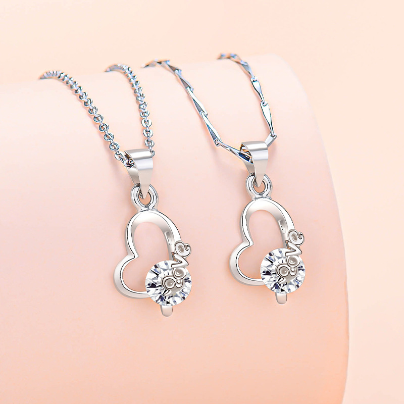 520 gift Love necklace version temperament fashion zircon pendant with cross chain melon seed chain