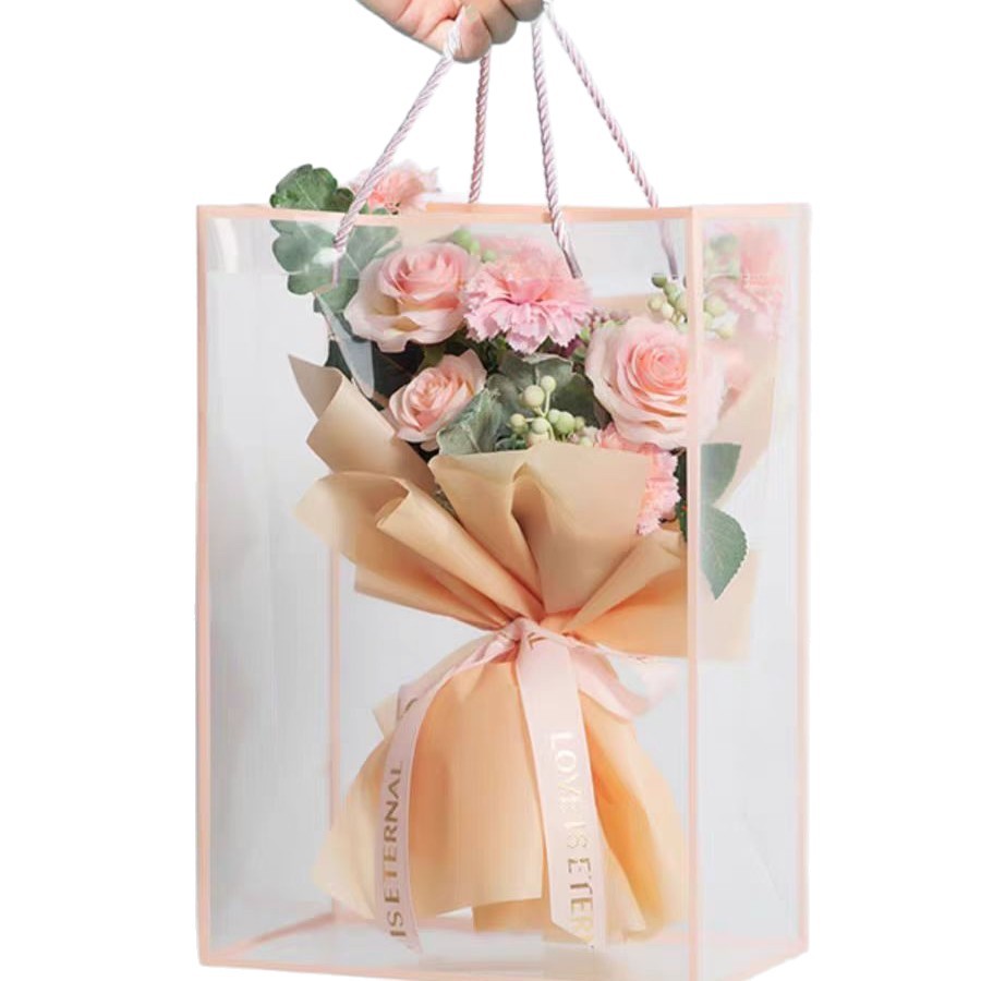 Bouquet exquisito caja de embalaje de mascotas transparentes de gran capacidad de flores de San Valentín en stock caja de embalaje transparente de PVC al por mayor