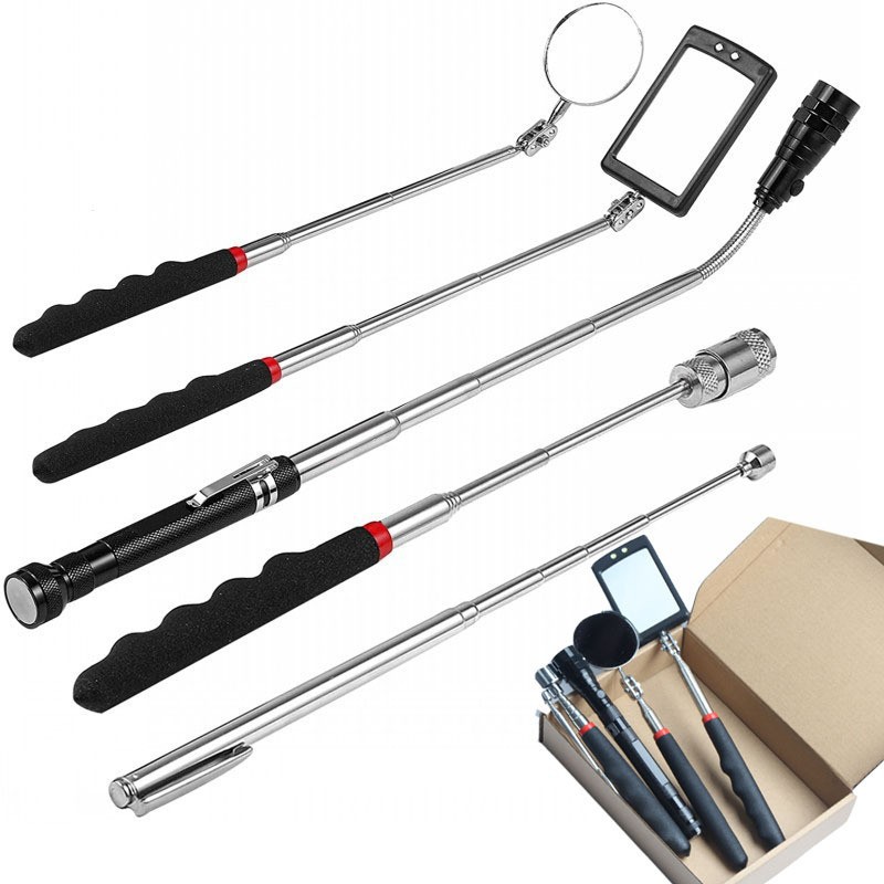 跨进磁性捡拾器可伸缩强磁拾取器带灯磁力棒检测镜带磁吸力棒