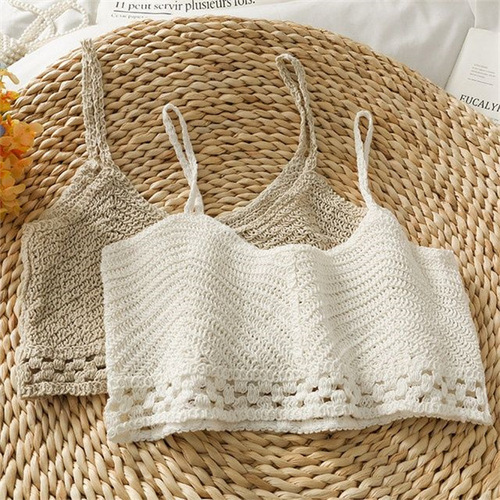 Bohemian fashion sexy small camisole embroidered hollow knitted short inner top for women