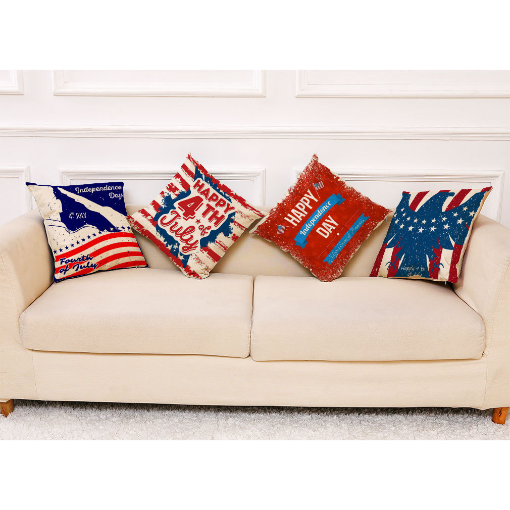 亚马逊 eBay 新款美国独立日棉麻抱枕套 汽车抱枕 办公室午睡抱枕