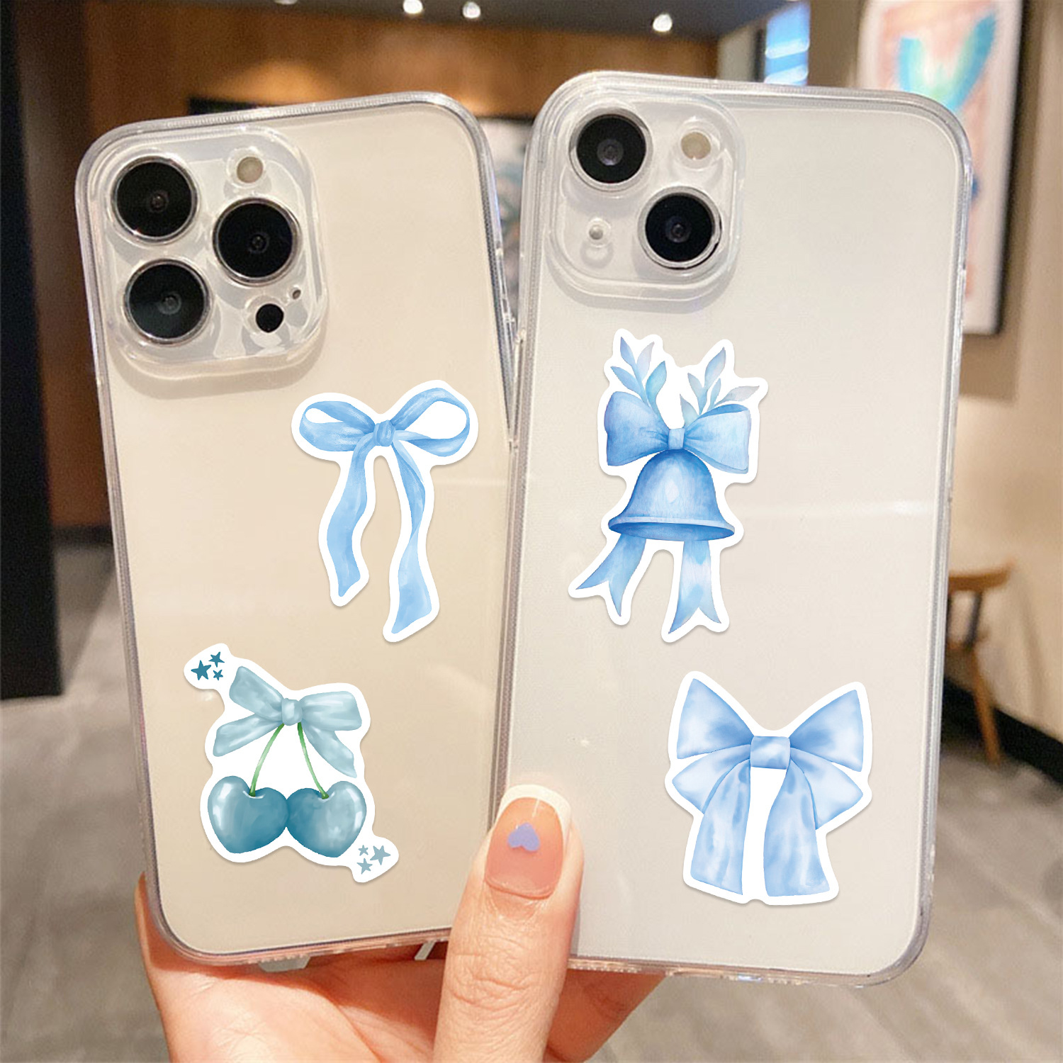 22g Weight Stickers Stationery Type 1 Set Quantity Learning Occasion PVC Material Cherry, Heart Shape, Bow Knot Pattern Cute Style Blue Color 1 Set Cherry Heart Shape Bow Knot Learning PVC Cute Stickers 7