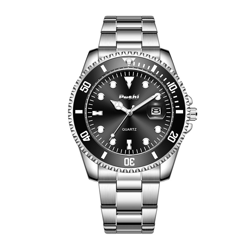 Una pieza de reloj para hombre, reloj de cuarzo de fantasma de agua verde, Douyin Live Cross-border con fecha, caja giratoria