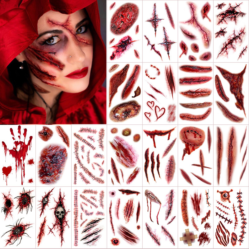 Cross-Border New Product Halloween Scar Tattoo Stickers Horror Bloody Scar Spider Makeup Party Temporary Tattoo Stickers Cross-Border New Product Halloween Scar Tattoo Stickers Horror Bloody Scar Spider Makeup Party Temporary Tattoo Stickers