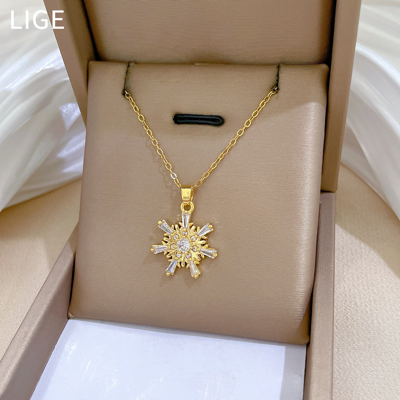 Snowflake Diamond Necklace Luxury Titanium Steel Collarbone Chain_voghion.com