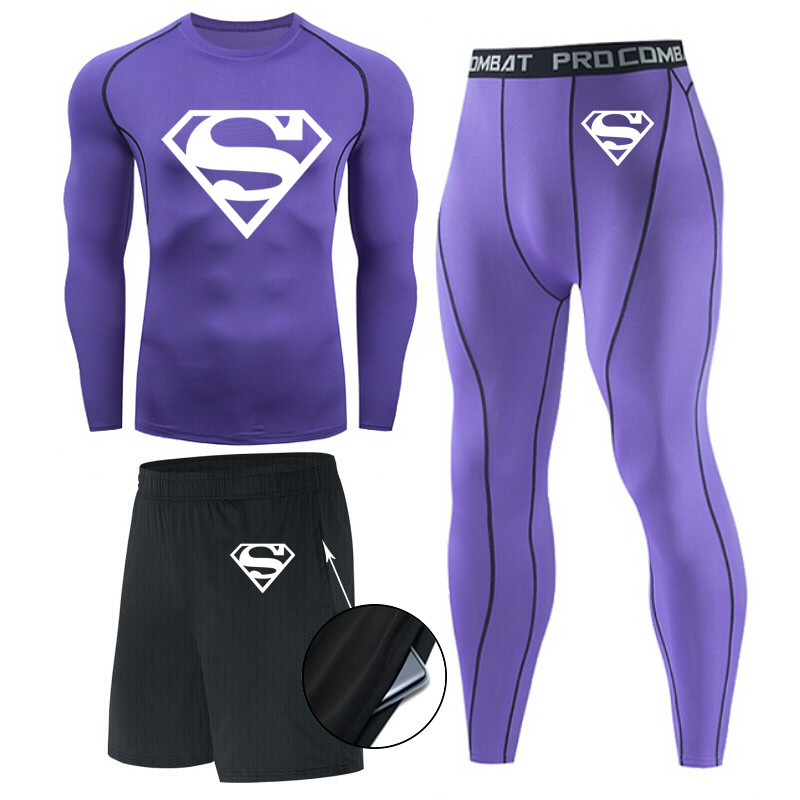 Traje de hombre de compresión de tres piezas de secado rápido medias de manga corta para correr traje deportivo ropa de entrenamiento de baloncesto gimnasio