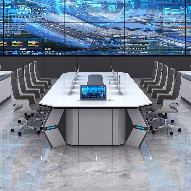 Technological Conference Table Painted Modern Simple Paperless Long Table Multi-Person Video Conference Intelligent Central Control Computer Table