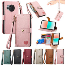 适用Sharp Aquos R9荔枝纹爱心手机皮套翻盖夏普索尼Xperia10VI壳