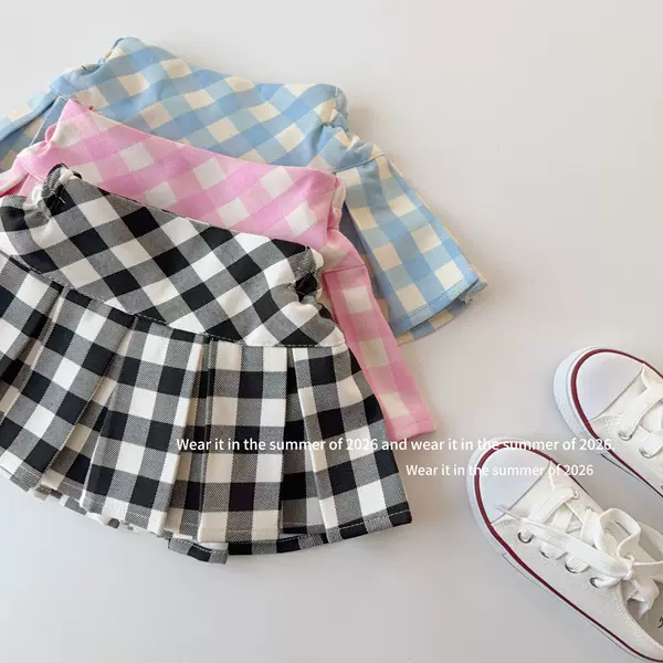 Girls' American-Style Plaid Pleated Skirt, New Spring and Summer High-Waisted Anti-Exposure Dopamine Plaid Short Skirt