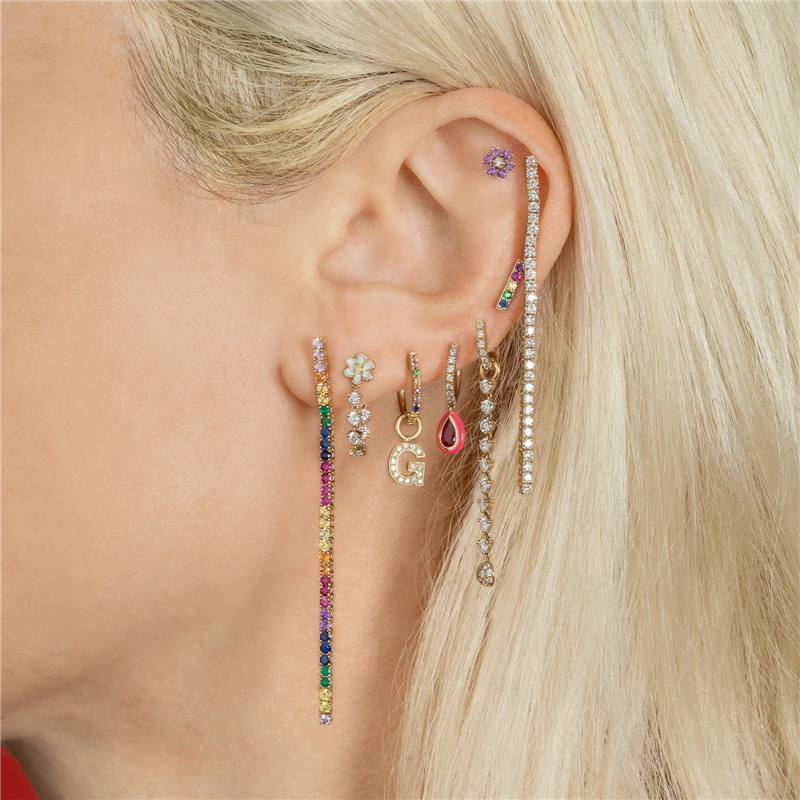 Fashion Flower Copper Plating Inlay Zircon Ear Studs 1 Pair