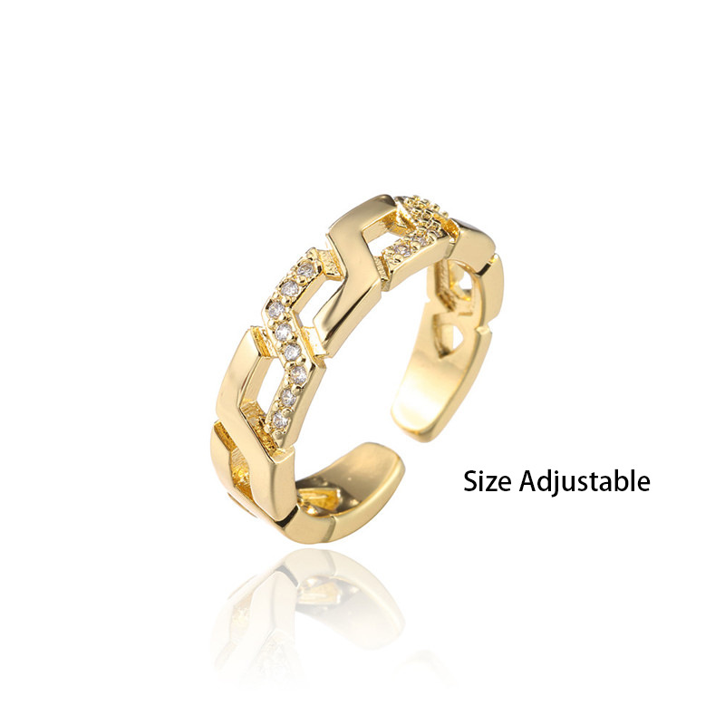 Hip-hop Twisted Chain Micro-inlaid Zircon Open Ring display picture 3