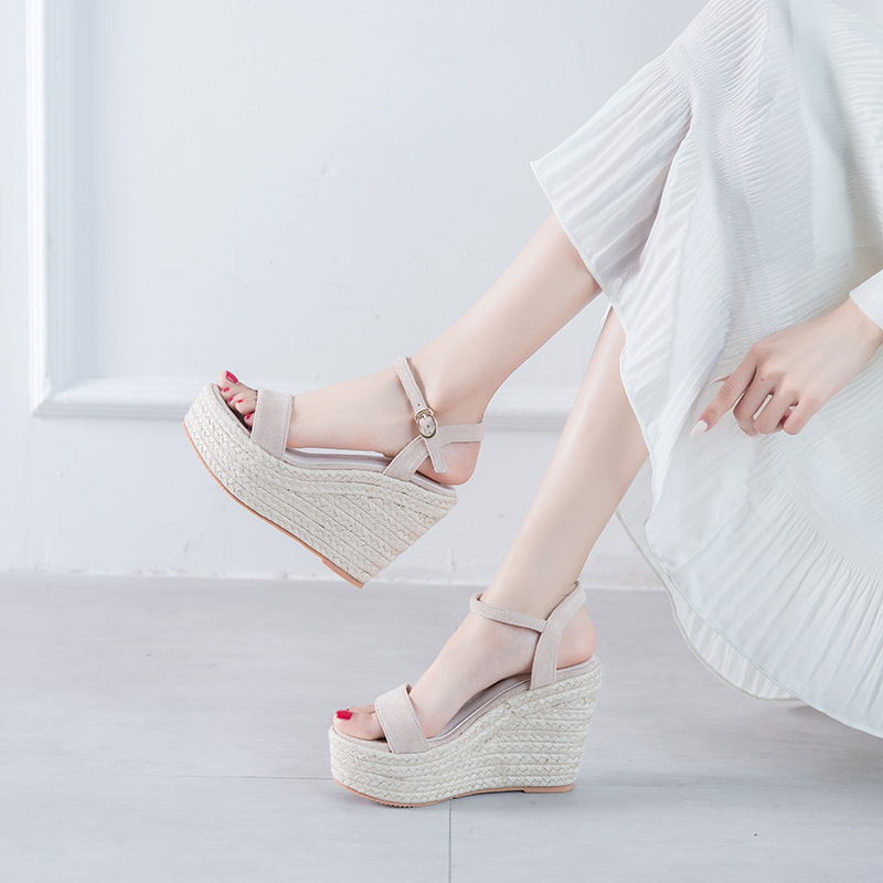 New 11cm High Heel Sandals Women's Suede Platform Platform Platform Platform Shoes Hollow Open Toe High Heels