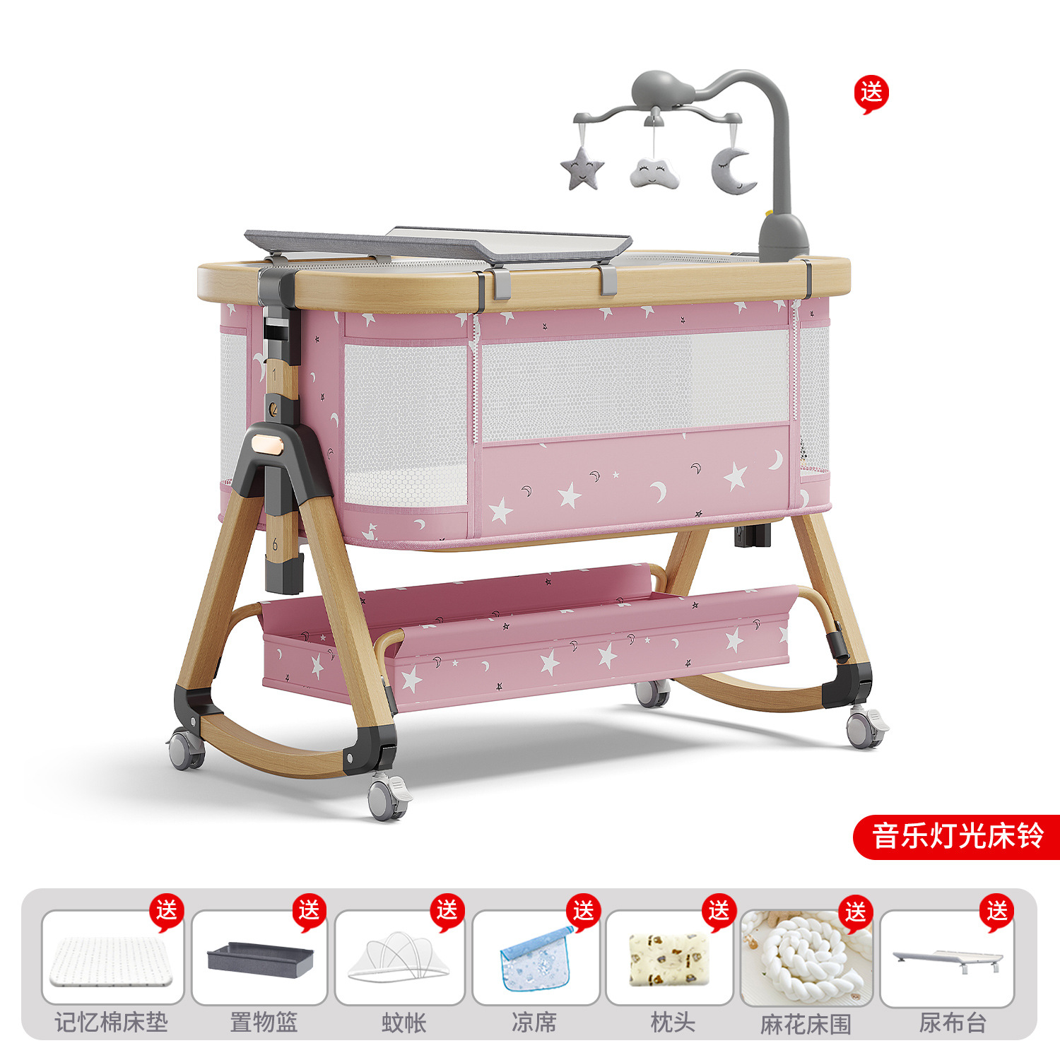 Cama para bebés, cama de cuna para recién nacidos, cama de empalme grande, cama móvil portátil plegable multifuncional 2 en 1