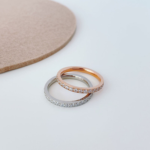 Korean style simple full circle diamond titanium steel ring female niche best friend couple ring internet celebrity same style trendy jewelry