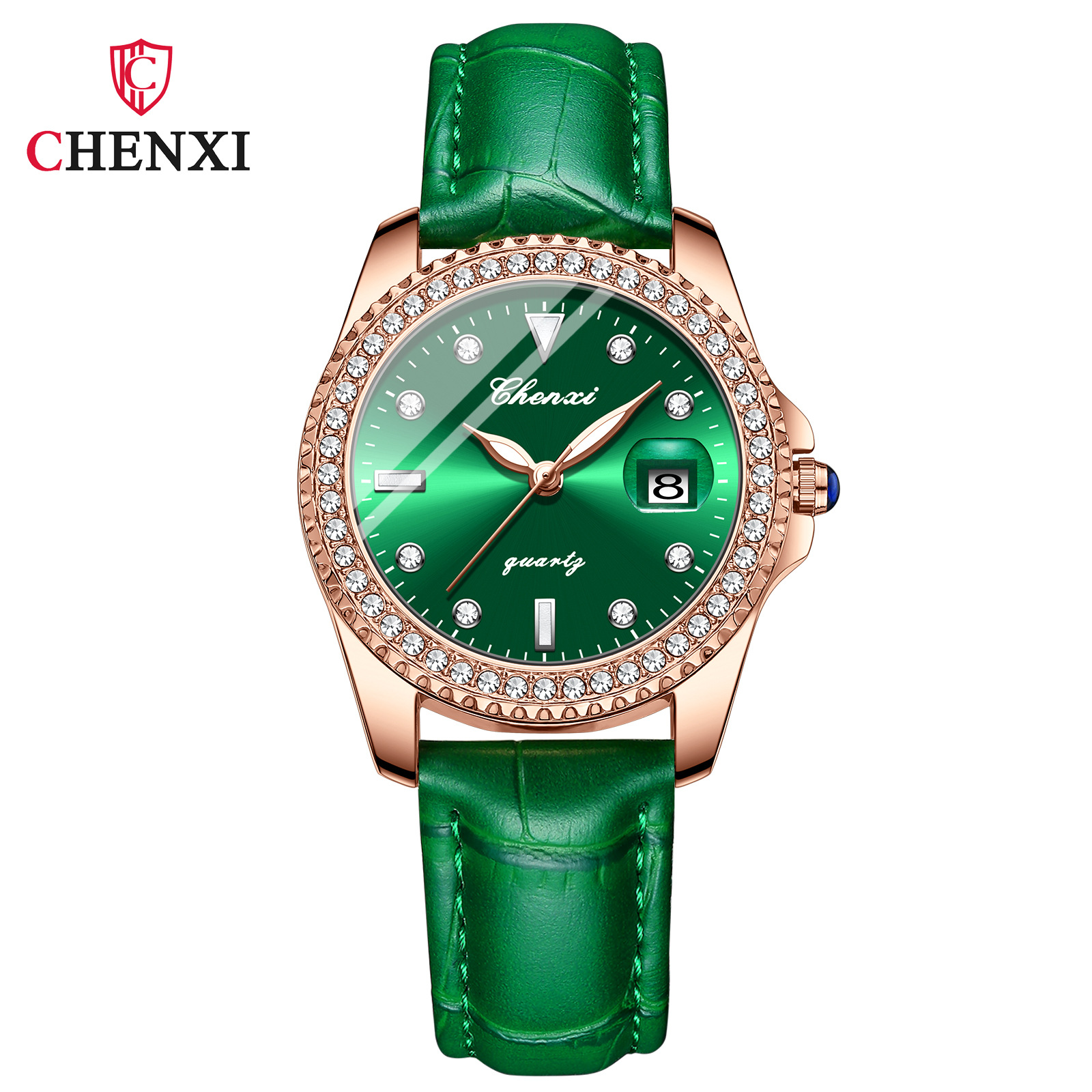 CHENGXI Chenxi 385 reloj de cuarzo redondo de moda para mujer impermeable creativo cinturón de acero moda pequeño reloj verde reloj