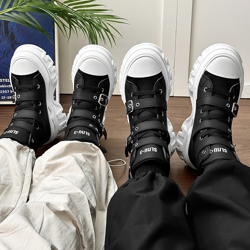 Herrenschuhe Martin Stiefel Herrenstiefel Motorradstiefel dicke Sohle Gürtelschnalle Lederoberfläche Trend neue Stiefel große Schuhe Stiefel_voghion.com