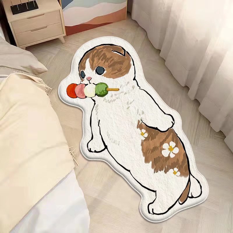 Cartoon feline alfombra de cachemira dormitorio alfombra de cama sofá doméstico mantas de mesa de té resistente al desgaste fácil de cuidar alfombra de ventana flotante