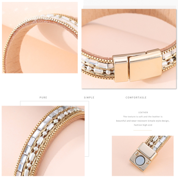 Fashion Diamond-studded Leather Bracelet display picture 11