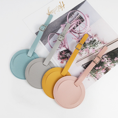 Cross-border multi-color printed paper card with customized corporate LOGO round thickened pu leather luggage tag wholesale