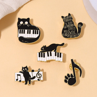 Boy Music Cartoon Cute Black Cat Piano Music in line