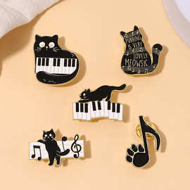 胸花音乐卡通可爱黑猫钢琴音符合金胸针衣服包包大衣装饰扣针徽章