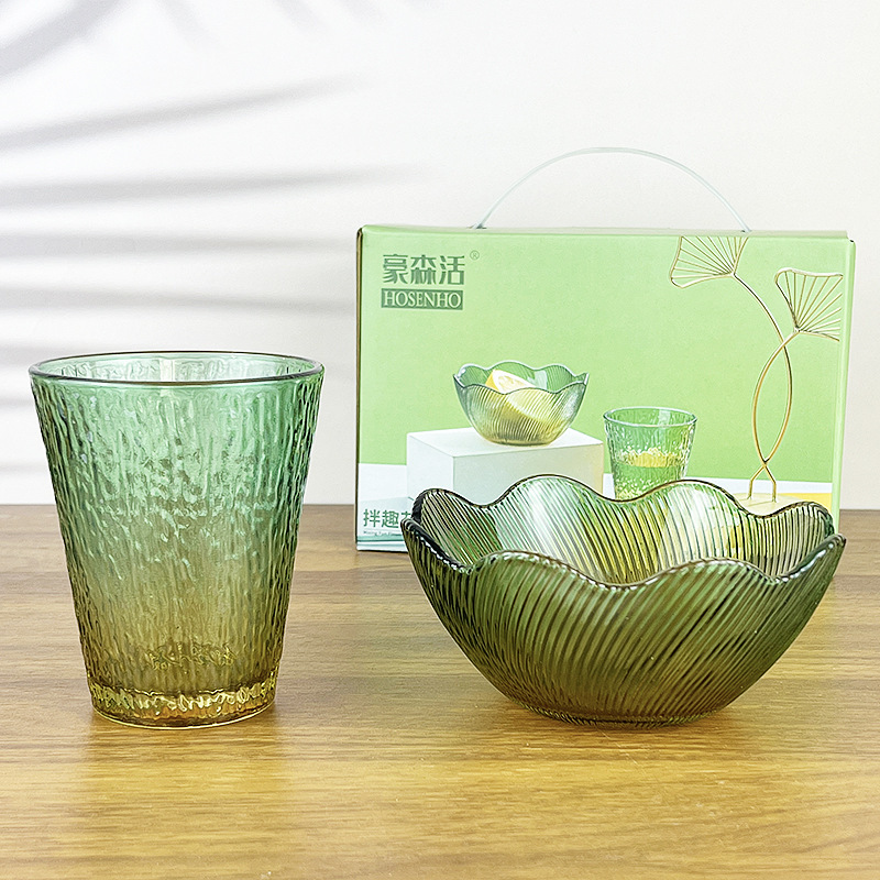 Household Glass Bowl Two-piece Gradient Petal Shape Salah Bowl Fruit Dessert Bowl Water Cup Activity Gift Household Glass Bowl Two-piece Gradient Petal Shape Salah Bowl Fruit Dessert Bowl Water Cup Activity Gift