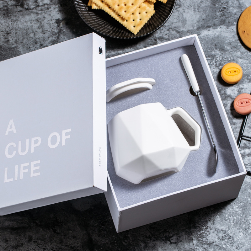 Taza de cerámica geométrica Taza poligonal Taza de agua Taza de café Taza de desayuno LOGO tallado