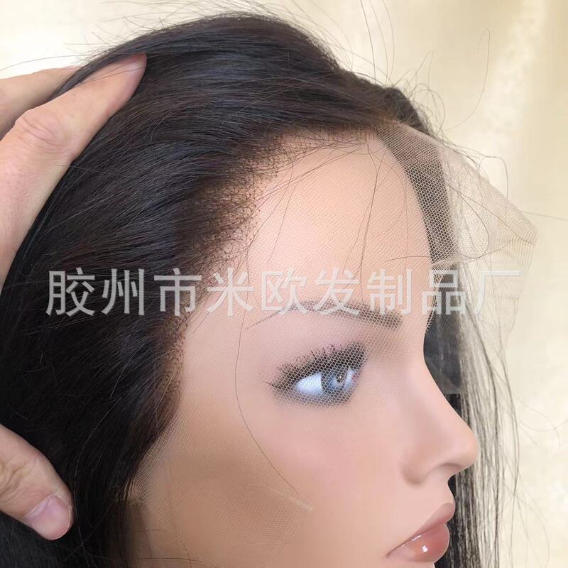 HD Swiss Mesh Crocheted Front Lace Chinese Smooth Hair Natural Black Can Be Permed and Dyed Women's Classy Wig Headgear Factory Straight