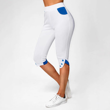 欧美大码亚马逊wish速卖通eBay性感休闲修身高腰纯色拼接七分裤女