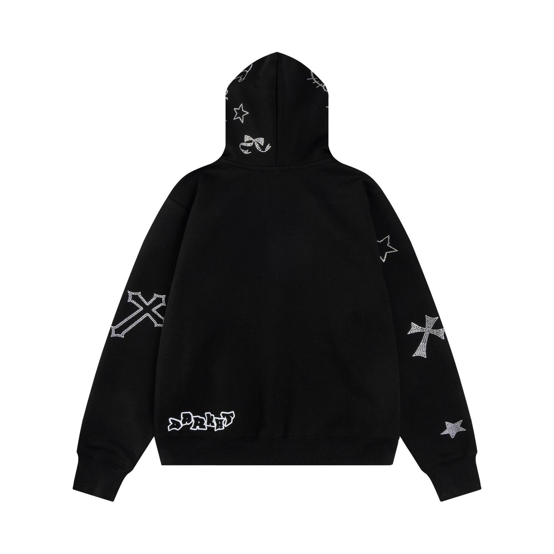 Unisex rhinestone graphic zip-up hoodie detail 4