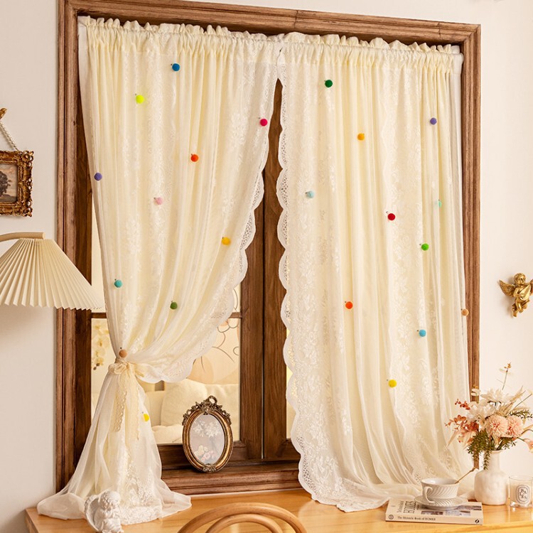 French-Style Lace Cream-Colored Double-Layer Sheer Curtains for Princess Windows, Small Windows, Children's Rooms, No-Drill Installation Door Curtains, Room Dividers French-Style Lace Cream-Colored Double-Layer Sheer Curtains for Princess Windows, Small Windows, Children's Rooms, No-Drill Installation Door Curtains, Room Dividers