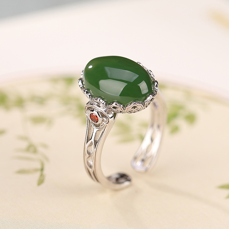 Nhẫn bạc S925 mạ vàng phong cách cổ điển họa tiết Ruyi — Kiểu mạ bạch kim