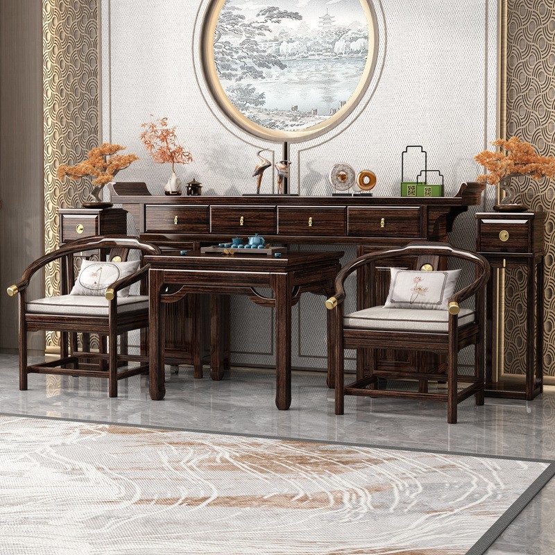 New Chinese-Style Purple Sandalwood Altar Table Set of Six, Eight Immortals Table, Offering Table, Incense Table, Solid Wood Altar, Buddhist Altar