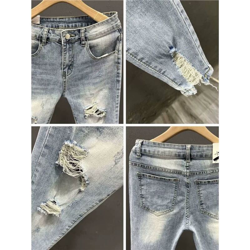 Ретро светлые джинсы, эластичные тонкие брюки, slim fit