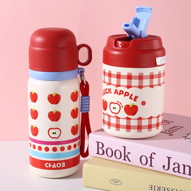 2025年新作 Appleシリーズ 高見え女子向け魔法瓶カップ 316ステンレス 弾む蓋付きストローカップ 直飲みカップ|undefined