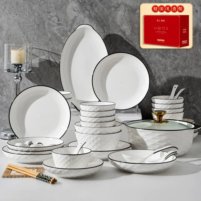 Diamond non-slip ceramic tableware, set, light luxury style, Birthday gift