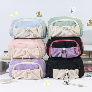 Cream color pencil case large capacity high value stationery box middle school student five layer pencil box ins wind stationery storage bag