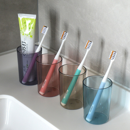 Household Mouthwash Cup Transparent Simple Couple's Toothbrush Cup Round Water Cup Business Plastic Cup Can Print LOGO