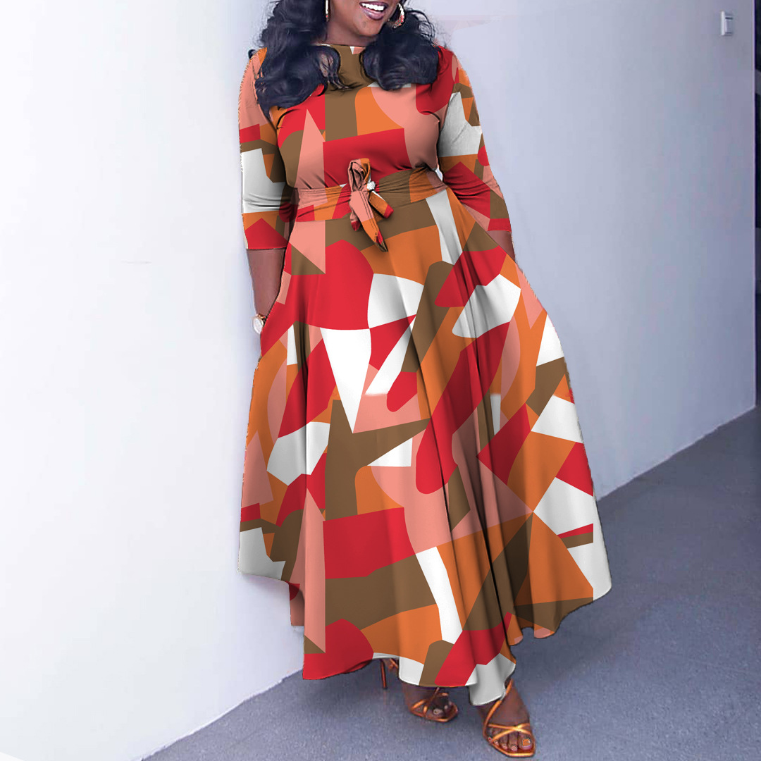 504g Weight Maxi Long Dress Dress Length Type 3/4 Length Sleeve Sleeve Length Regular Dress Dresses Type Regular Sleeve Sleeve Type Spandex, Polyester Fabric Type Medium High Waist Waist Line Tea Party, Street Occasion Round Neck Neckline Regular Fit Fit Type Printing Pattern Spring, Autumn, Autumn&Winter Season Women's Gender Printing Design Retro Style Wholesale Women's Retro Printing Printing Tea Party Street Round Neck 3/4 Length Sleeve Regular Dress 6