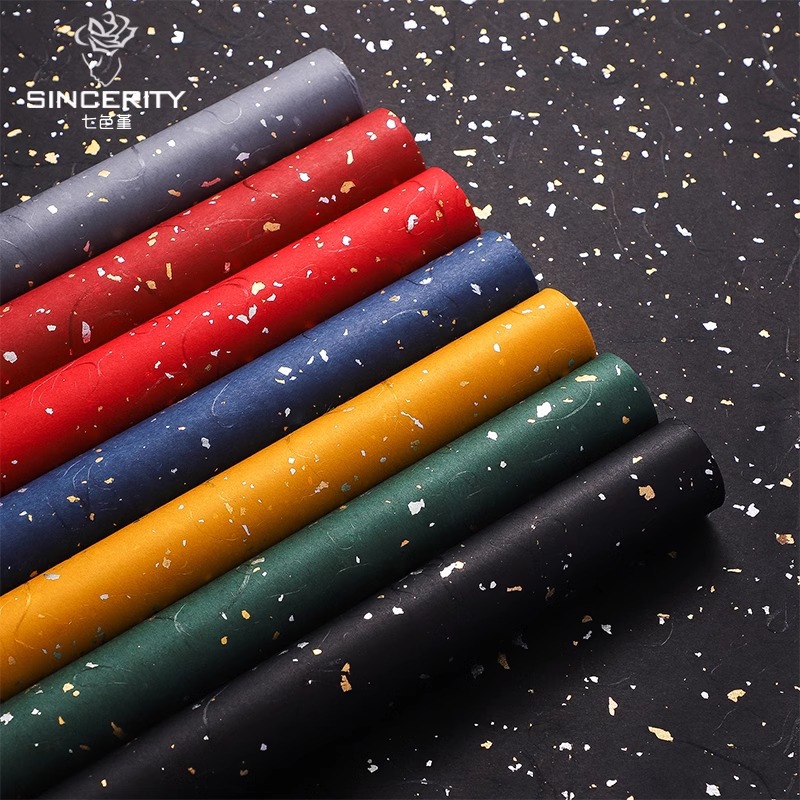 Siete colores, sueños, puntos de oro y plata, flores, flores, papel, ramo, caja de regalo, bricolaje hecho a mano, material de embalaje floral