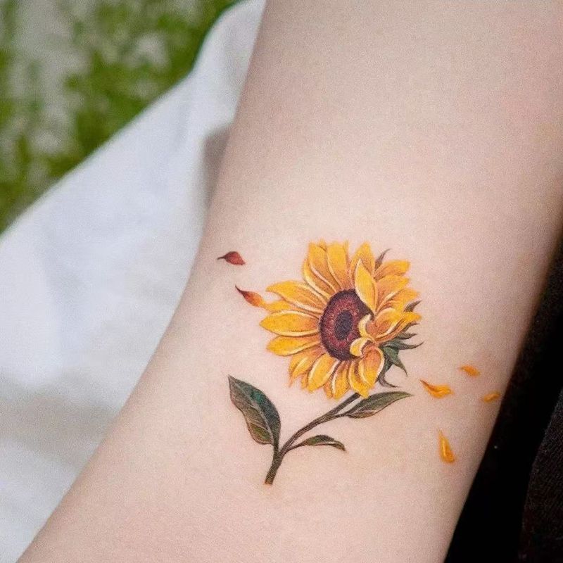 Sunflower Tattoo Sticker Waterproof Long-Lasting Women's Ins Colorful Arm Artificial Tattoo Collarbone Chest Sunflower Tattoo Sticker Waterproof Long-Lasting Women's Ins Colorful Arm Artificial Tattoo Collarbone Chest