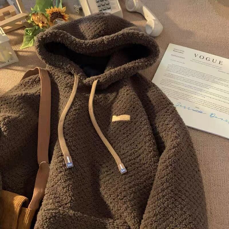 Men's Clothing Men's winter lambskin hooded sweatshirt with velvet and thickening oversize jacket for autumn and winter new trendy brand tops_voghion.com